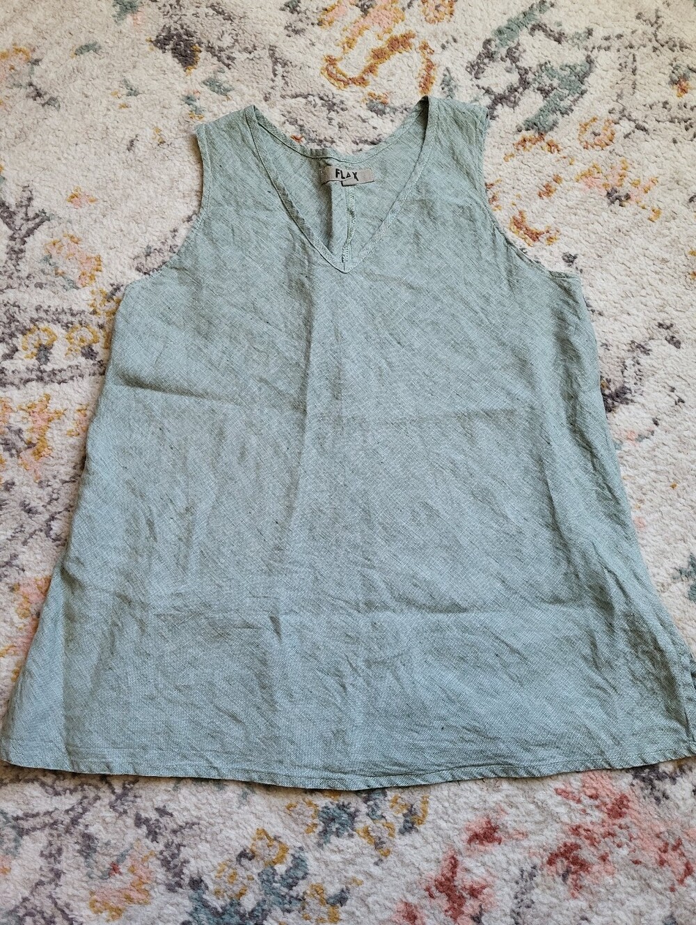 FLAX by Jeanne Engelhart Sage Green Linen V-Neck Tank Top
